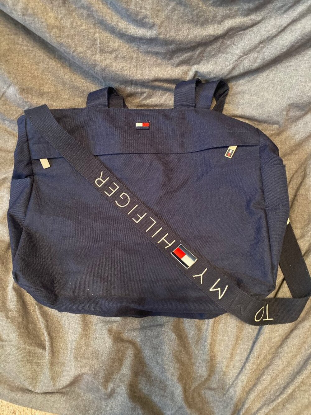Vintage Tommy Hilfiger Navy Blue Travel Tote Duffel Bag With Shoulder Strap